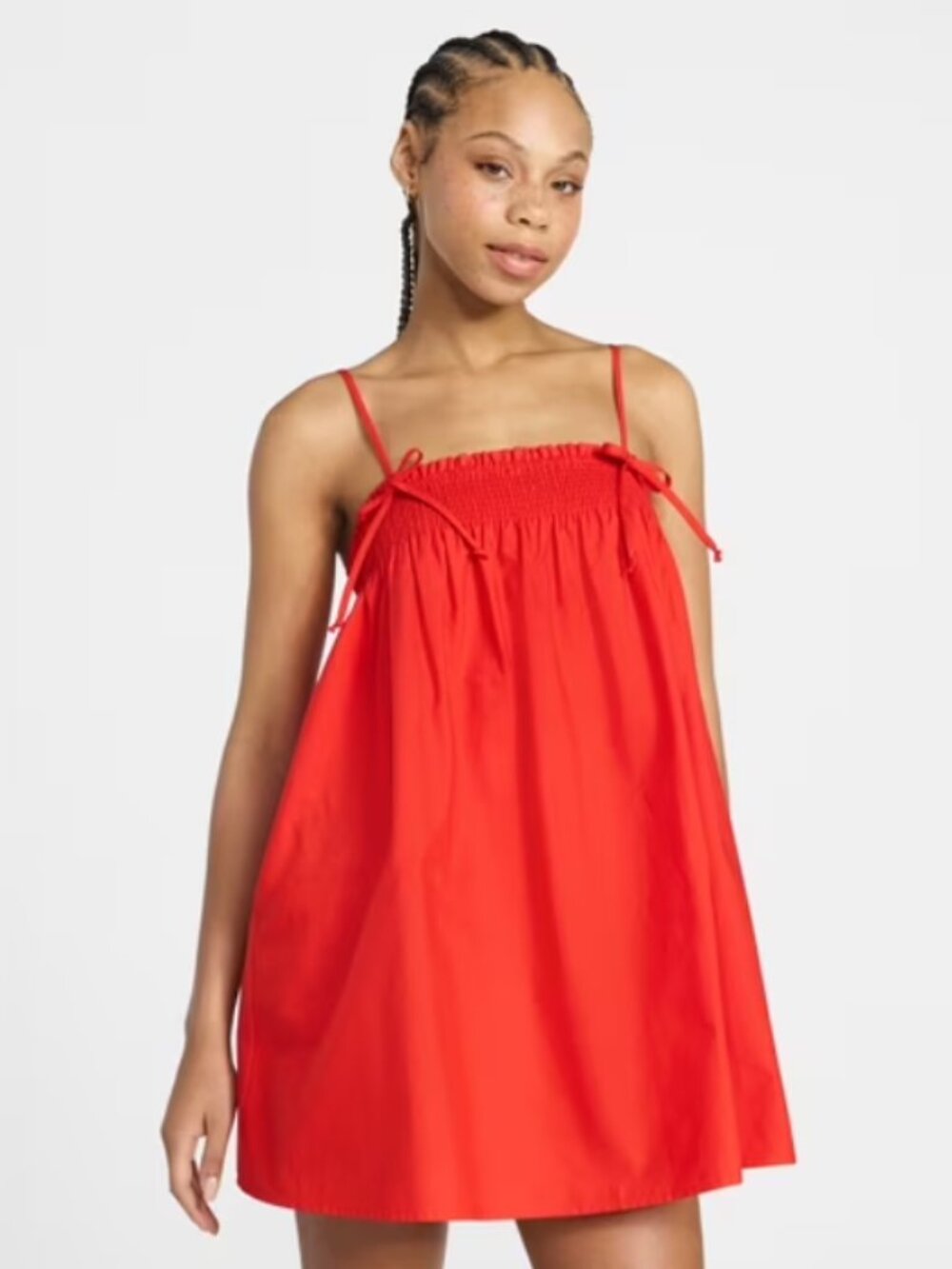 NWT! No Boundaries Cotton Poplin Smocked Mini Dress Red/Orange Size M